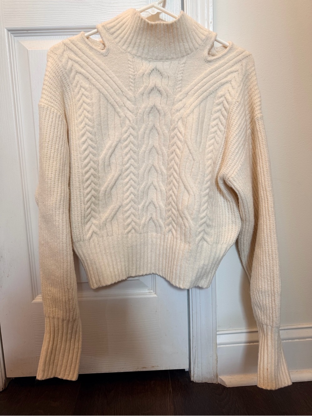 Express Cream Cable Knit Cutout Turtleneck Sweater